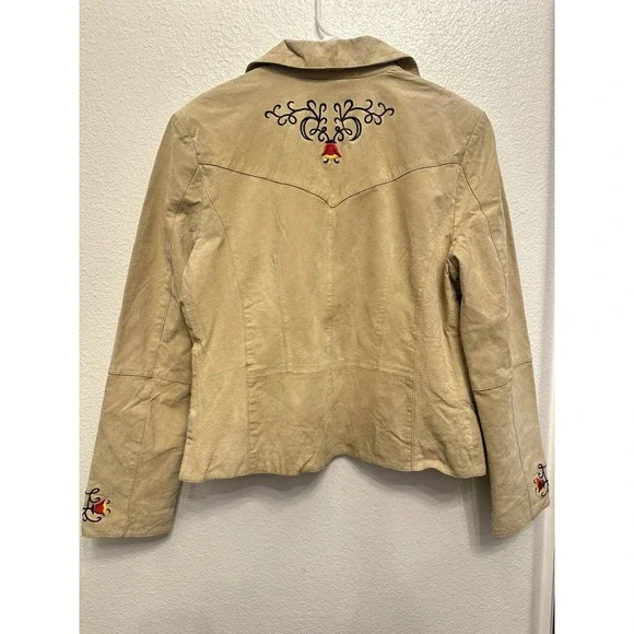 VTG Suede Leather Western Blazer Jacket Women Size M/L Floral Embroidered Boho - Picture 4 of 12